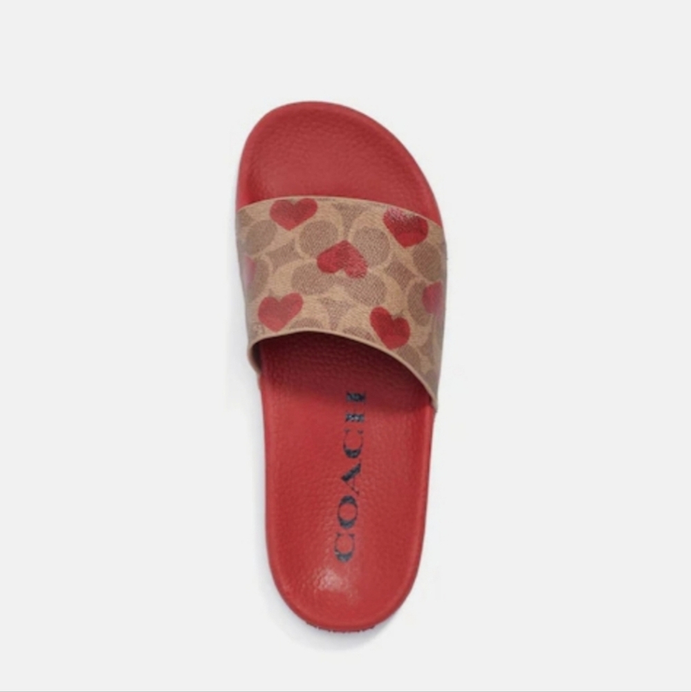 Coach Udele tan Sport Slide With red Heart Print sz 9 NWB SOLD OUT